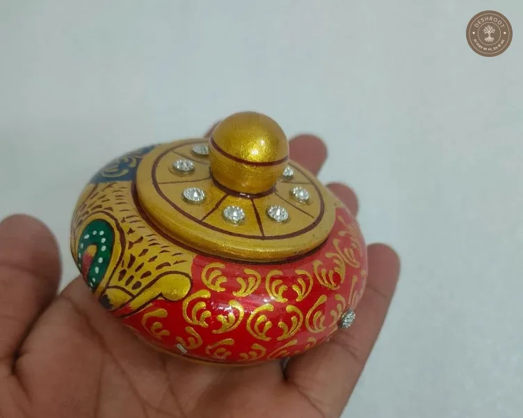 Marble Inlay Agra Handcrafted White Marble Sindoor Dani