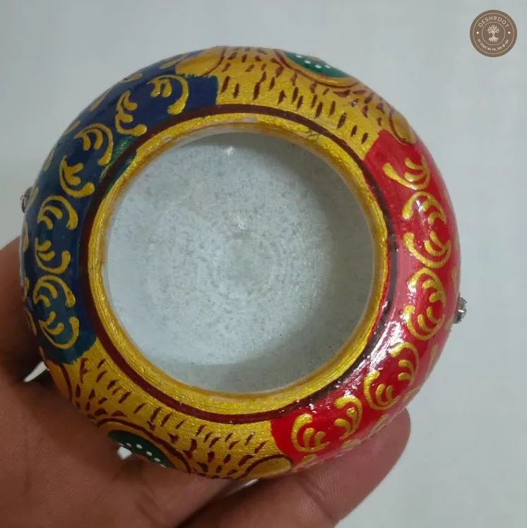 Marble Inlay Agra Handcrafted White Marble Sindoor Dani
