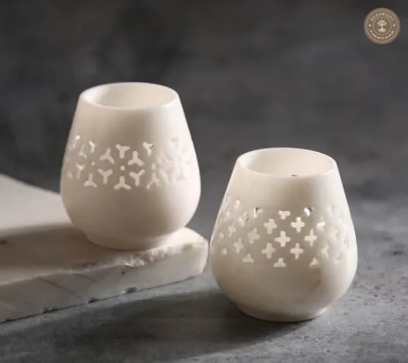 Handcrafted Pure Agra White Marble Jali Tealight Candle Holder