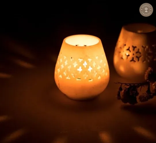 Handcrafted Pure Agra White Marble Jali Tealight Candle Holder