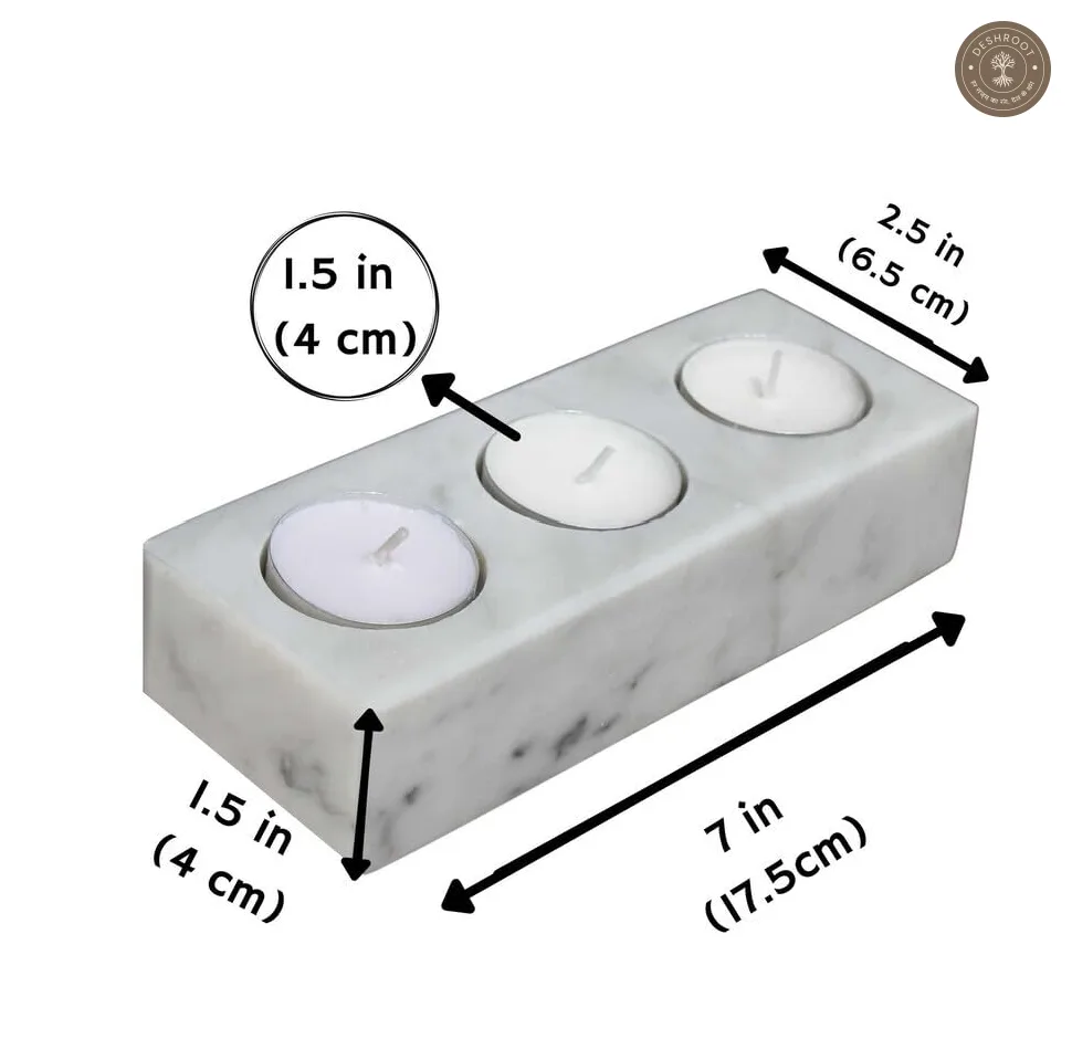 Handcrafted Sangmarmar Marble Triple Tealight Candle Holder