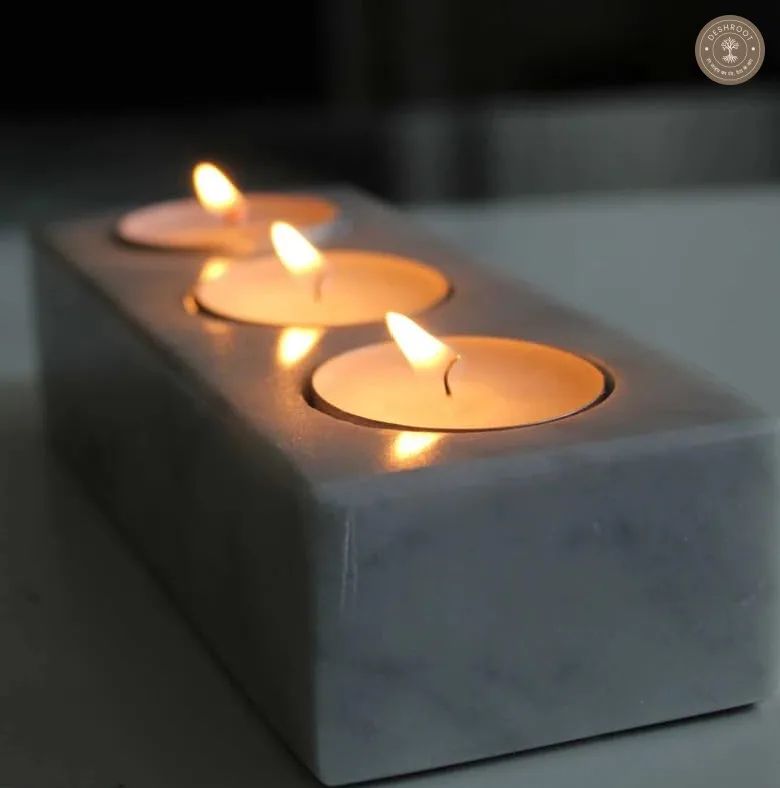 Handcrafted Sangmarmar Marble Triple Tealight Candle Holder