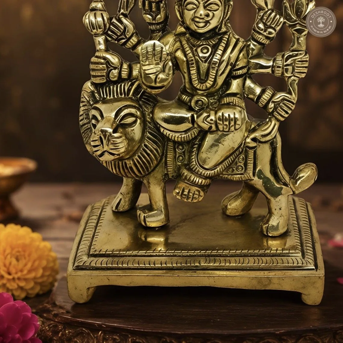 Handcrafted Brass Goddess Durga on Lion Idol (2)