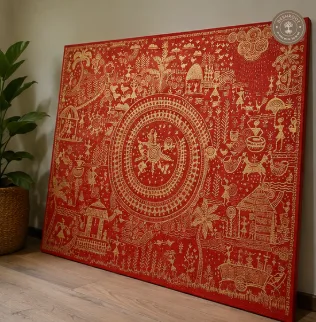 Warli Art – Traditional Indian Folk Art Acrylic Painting on Canvas