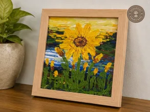 Sunflower – Hand-Painted Textured Floral Acrylic Artwork on Paper