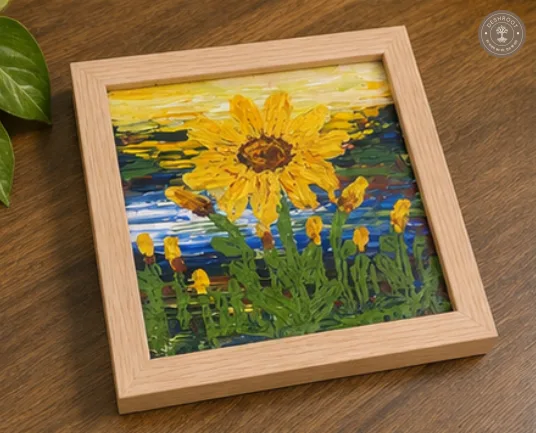 Sunflower – Hand-Painted Textured Floral Acrylic Artwork on Paper