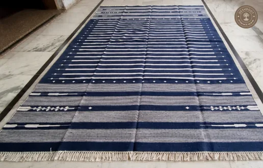 Indigo Geometric Striped Handwoven Durrie