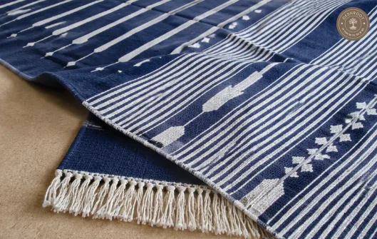 Indigo Geometric Striped Handwoven Durrie