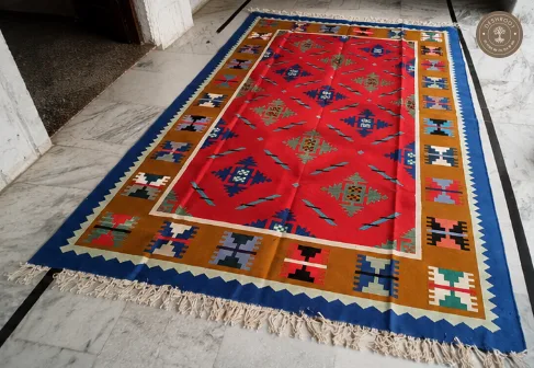 Multicolour Geometric Medallion Handwoven Durrie