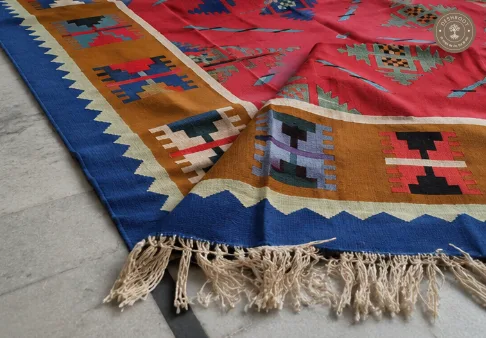 Multicolour Geometric Medallion Handwoven Durrie