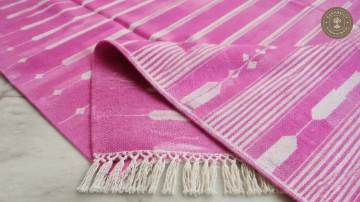 Pink & Ivory Geometric Striped Handwoven Durrie