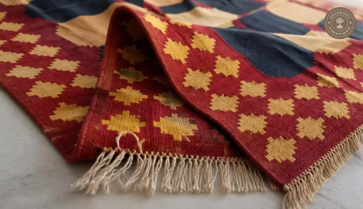 Maroon & Navy Checkerboard Geometric Handwoven Durrie