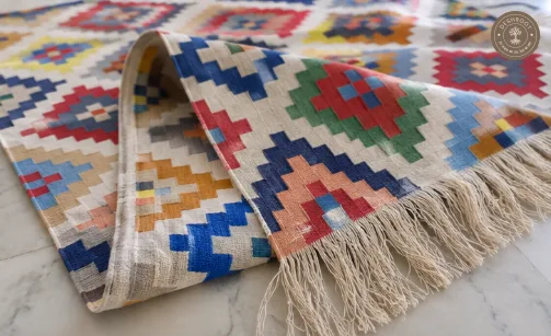 Ivory Multicolour Diamond Motif Handwoven Durrie