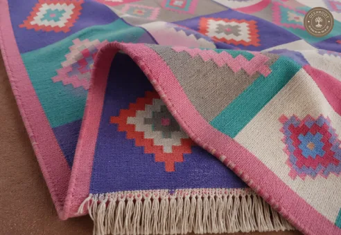 Multicolour Diamond Grid Handwoven Durrie