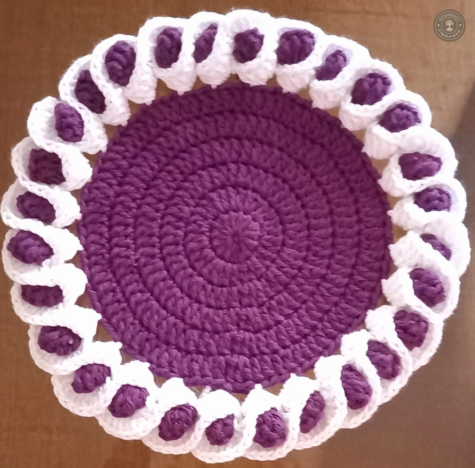 Handmade Purple & White Crochet Tea Coaster