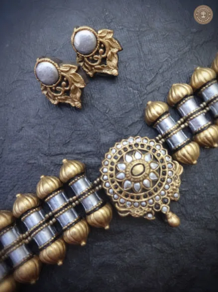 Elegant Handcrafted Terracotta Choker with Stud Earrings | Handcrafted Tamil Nadu Terracotta Jewellery