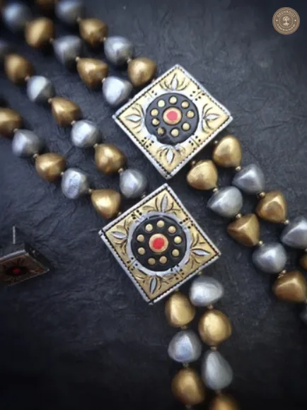 Silver & Gold Harmony Terracotta Necklace Set | Handcrafted Tamil Nadu Terracotta Jewellery