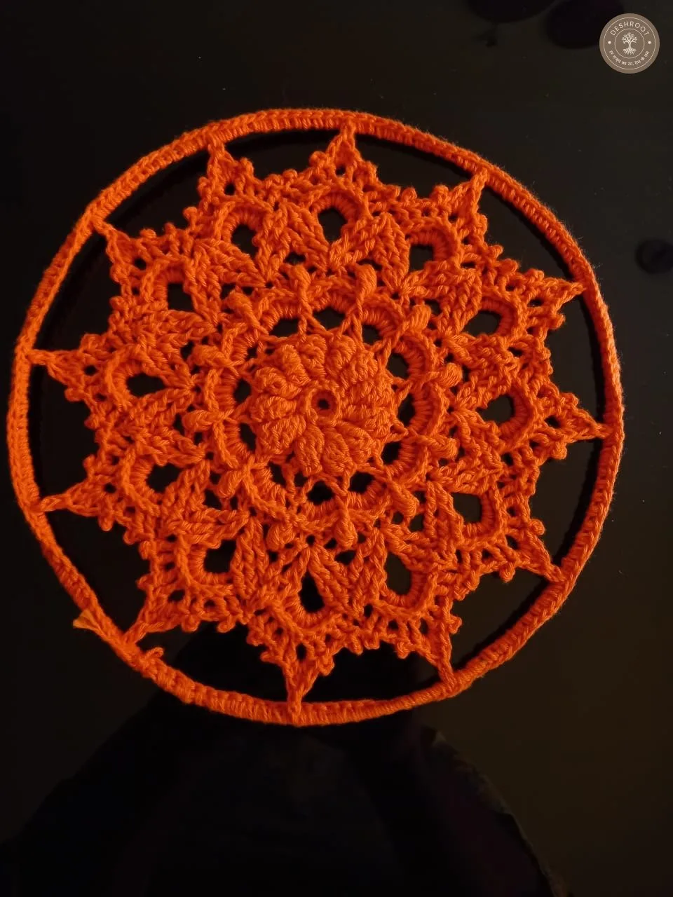 Handcrafted Orange Crochet Mandala Wall Decor