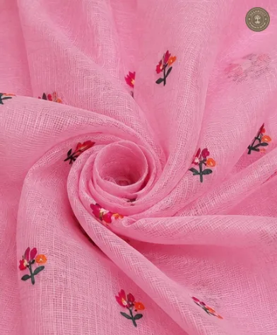 Kota Doria Floral Embroidered Dress Material with Zari Border