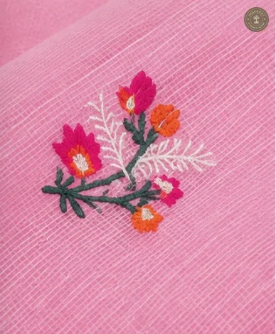 Kota Doria Floral Embroidered Dress Material with Zari Border