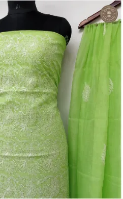 Kota Doria All-Over Chikankari Embroidered Dress Material