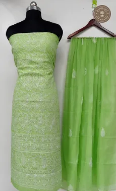Kota Doria All-Over Chikankari Embroidered Dress Material