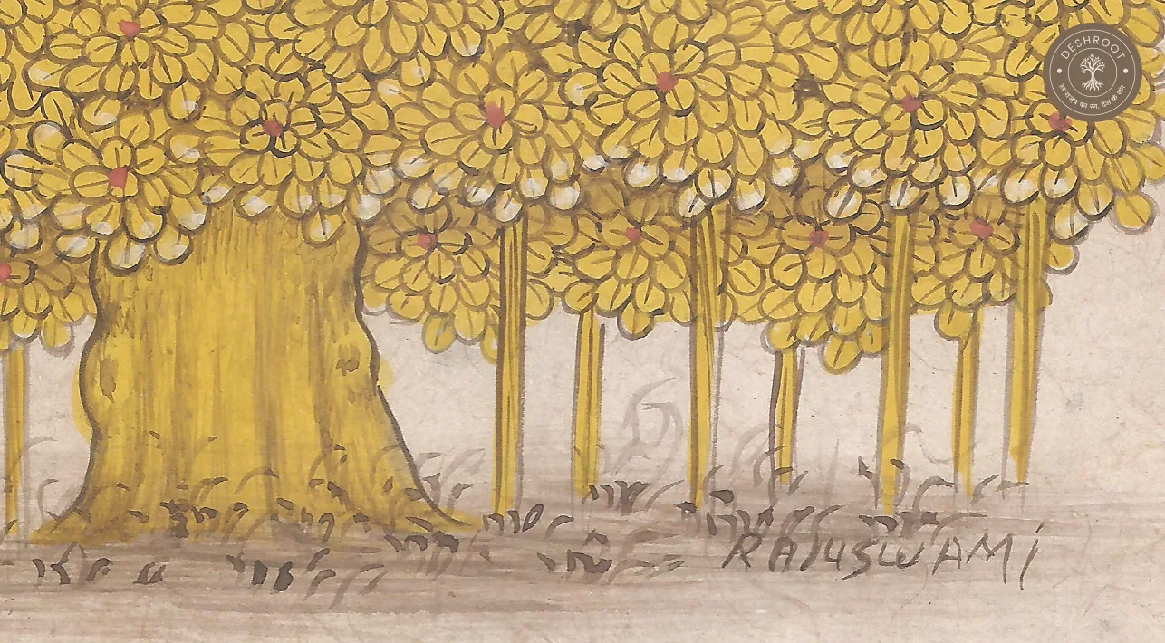 Golden Banyan Tree – Original Bikaner Miniature Painting