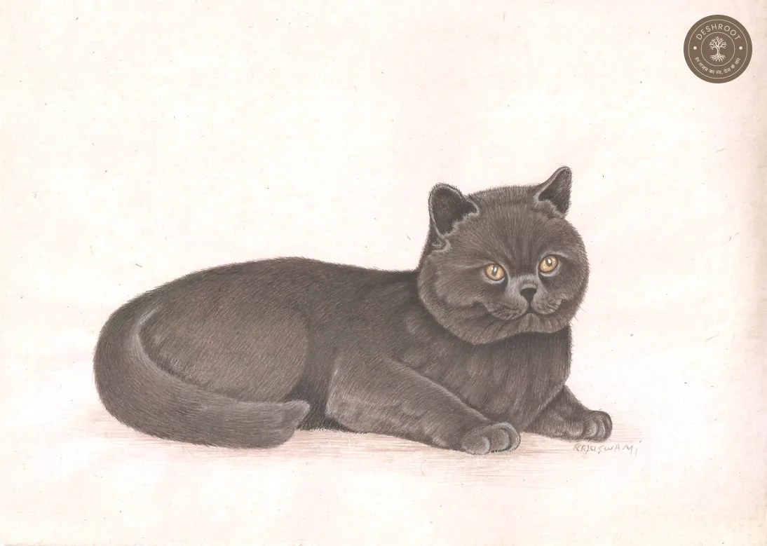 Midnight Majesty – Black Cat Portrait | Original Bikaner Miniature Painting