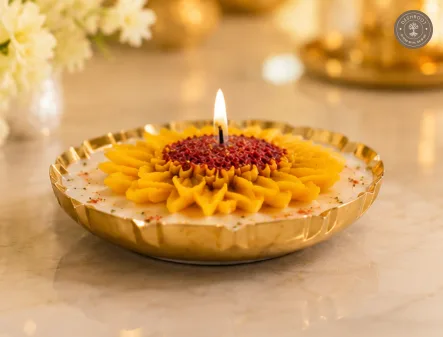 Sunflower Urli Candle – Decorative Floral Soy Wax Candle in Gold Metal Urli