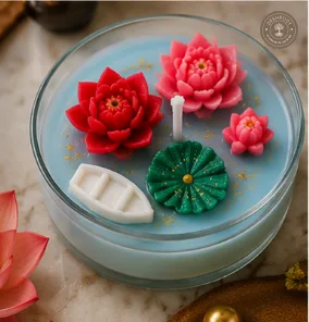 Jumbo Lotus Pond Tealight Candles Set of 8 – Decorative Floating Lotus Flower Wax Candles in Glass Cup