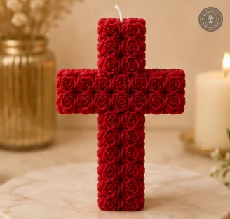Rose Cross Candle – Handmade Floral Cross Decorative Candle for Home Décor, Prayer Room & Gifting