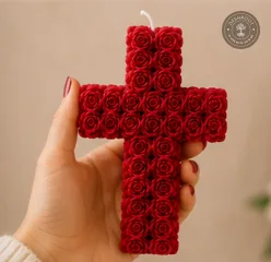 Rose Cross Candle – Handmade Floral Cross Decorative Candle for Home Décor, Prayer Room & Gifting