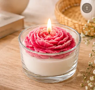 Luxury Rose Flower Candle in Glass Jar – Handmade Decorative Scented Candle for Home Décor