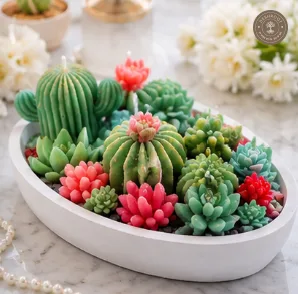 Luxury Succulent Garden Decor Soy Wax Candle in Oval Planter