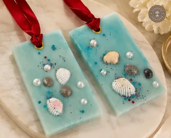 Ocean Breeze Scented Wax Tablets – Handmade Hanging Wardrobe Freshener with Seashell & Pearl Decor