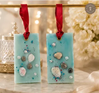 Ocean Breeze Scented Wax Tablets – Handmade Hanging Wardrobe Freshener with Seashell & Pearl Decor