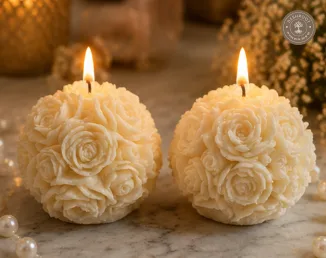 Handcrafted Rose Ball Candle  (5cm, 75gm Each) – Elegant Floral Decorative Candles for Home Decor