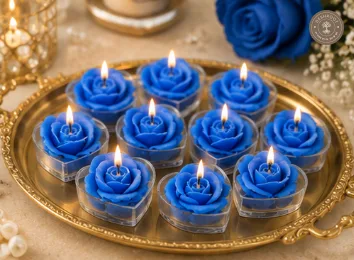 Royal Blue Rose Heart Tealight Candles – Luxury Scented Gift Set