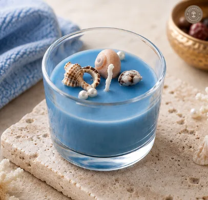 Ocean Escape Scented Candle – Handcrafted Ocean-Themed Decorative Candle with Seashell Accent
