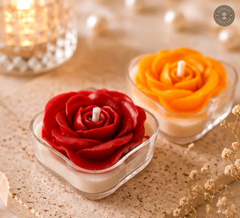 Set of 8 Multicolor Rose Scented Tealight Candles in Heart-Shaped Cups