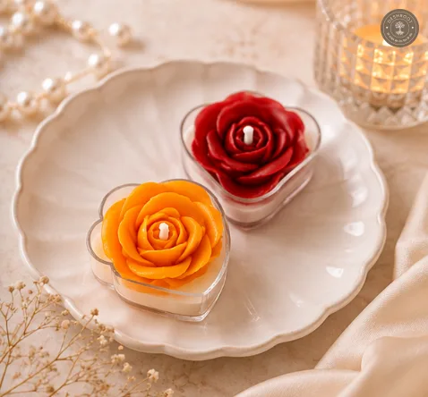 Set of 8 Multicolor Rose Scented Tealight Candles in Heart-Shaped Cups