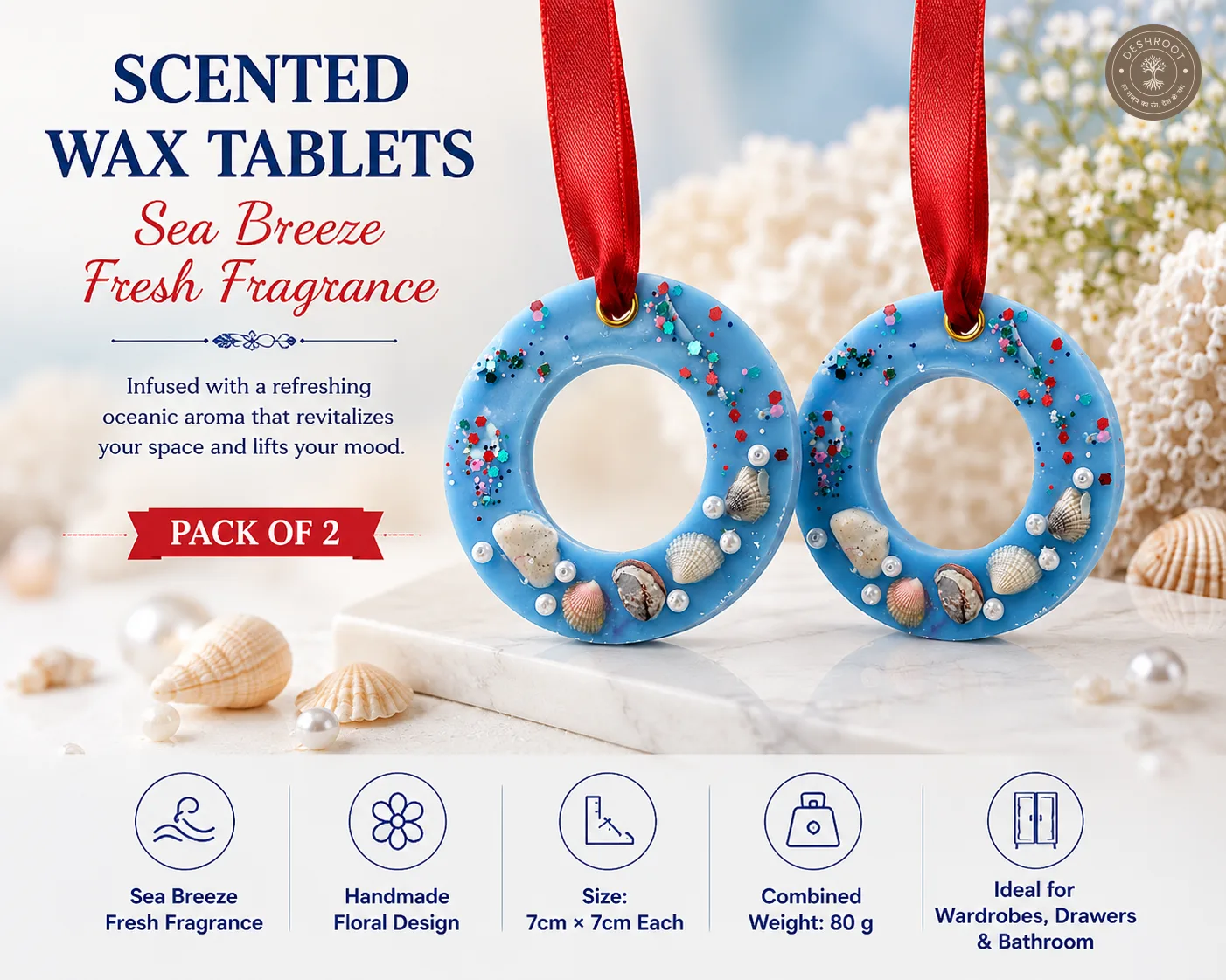 Sea Breeze Scented Wax Tablets for Wardrobe & Drawer Freshener