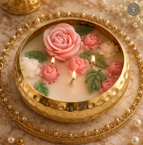Pink / Ivory / Green Rose Garden Urli Candle