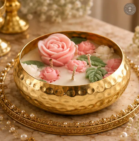 Pink / Ivory / Green Rose Garden Urli Candle