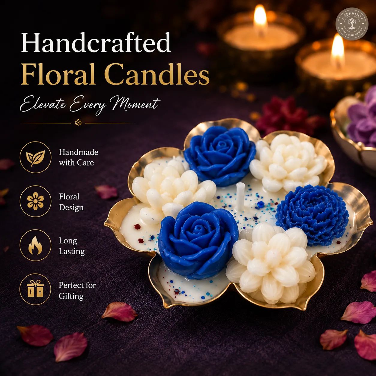 Handcrafted Floral Urli Candle for Home Décor & Gifting – 11.4 cm Diameter