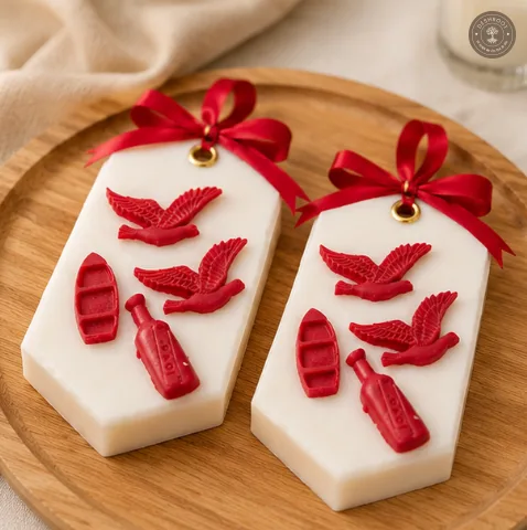 Handmade Love Theme Wax Tablets (Pack of 2) – Red Birds, Boat & Message Bottle Design