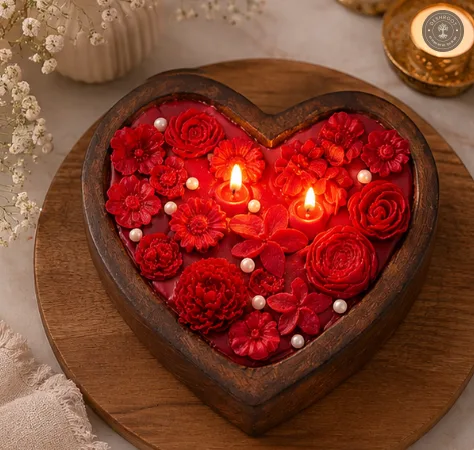 Red Scarlet Rose Heart Decorative Scented Candle