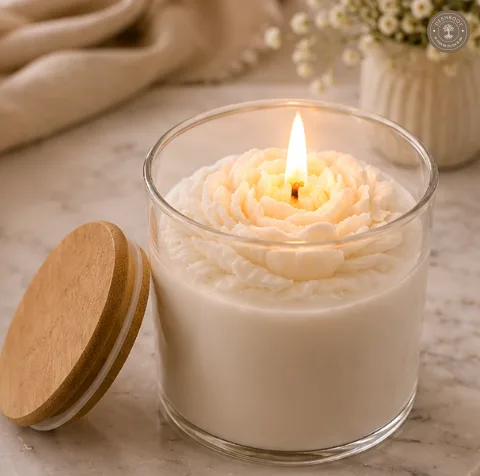 Jasmine Aura Flower Bloom Scented Candle – Soy Wax Blend in Glass Jar - 25 Hours Burn Time