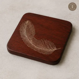 Feather Grace Handcrafted Wooden Coaster