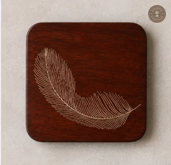 Feather Grace Handcrafted Wooden Coaster